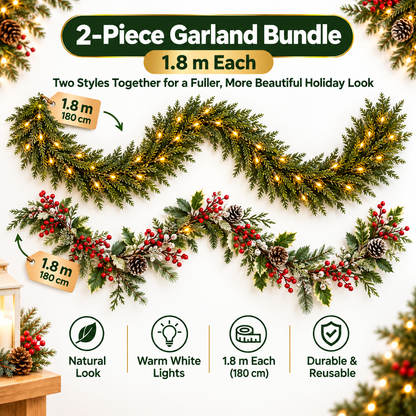 🎄 EvergreenGlow™ Pre-Lit Cedar Garland — Holiday Sale: 50% OFF ✨