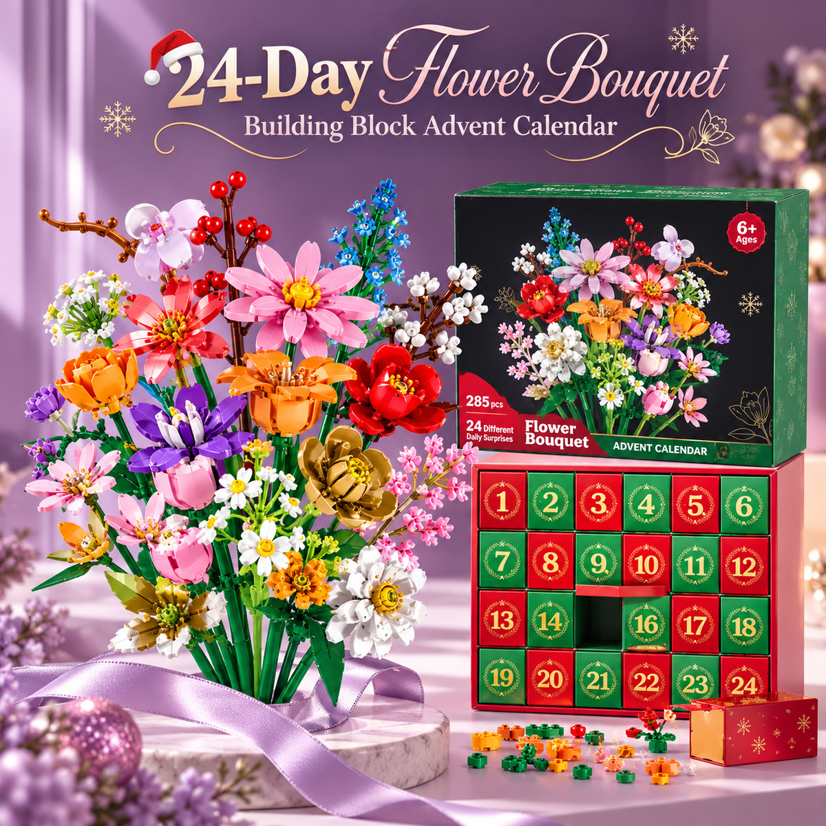 🎄24-Day Flower Bouquet Building Block Advent Calendar🌸