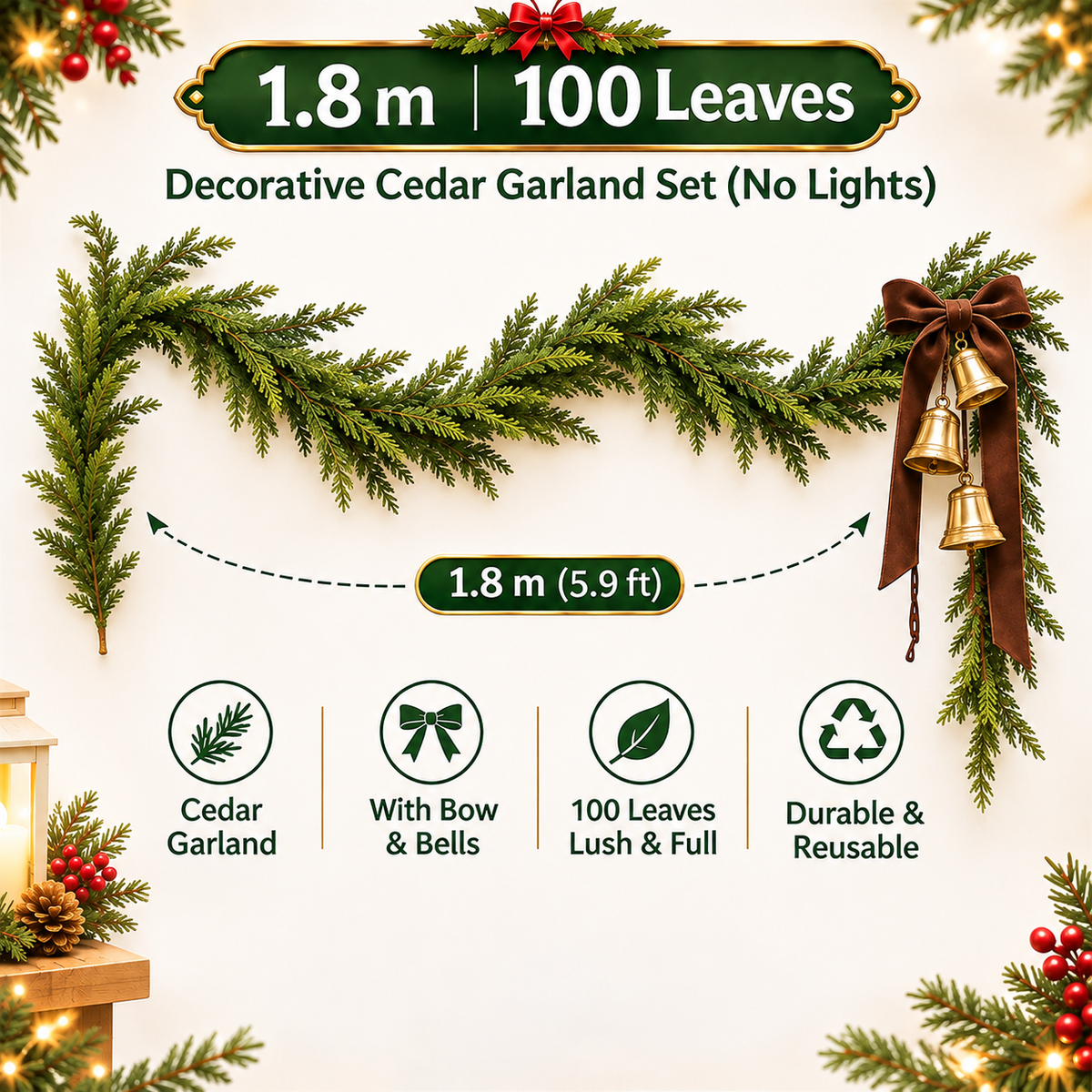 🎄 EvergreenGlow™ Pre-Lit Cedar Garland — Holiday Sale: 50% OFF ✨