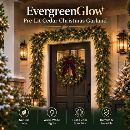 🎄 EvergreenGlow™ Pre-Lit Cedar Garland — Holiday Sale: 50% OFF ✨