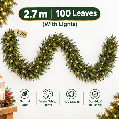 🎄 EvergreenGlow™ Pre-Lit Cedar Garland — Holiday Sale: 50% OFF ✨