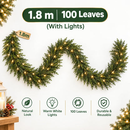 🎄 EvergreenGlow™ Pre-Lit Cedar Garland — Holiday Sale: 50% OFF ✨
