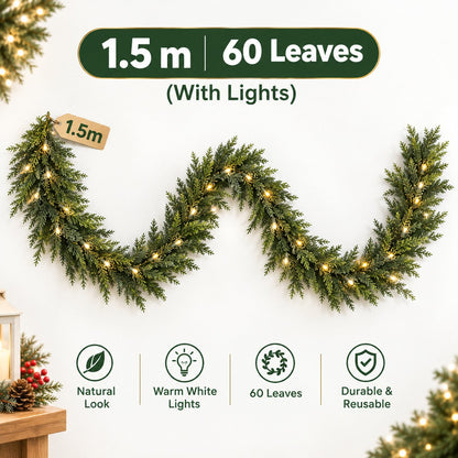 🎄 EvergreenGlow™ Pre-Lit Cedar Garland — Holiday Sale: 50% OFF ✨