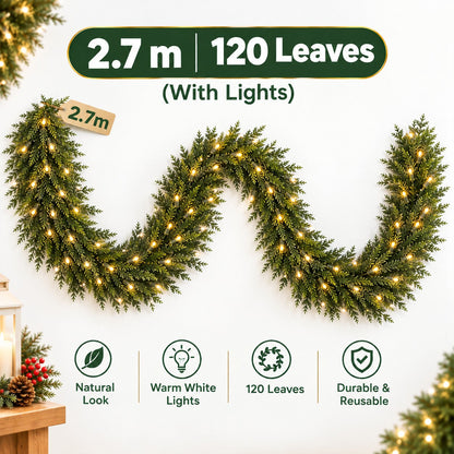 🎄 EvergreenGlow™ Pre-Lit Cedar Garland — Holiday Sale: 50% OFF ✨