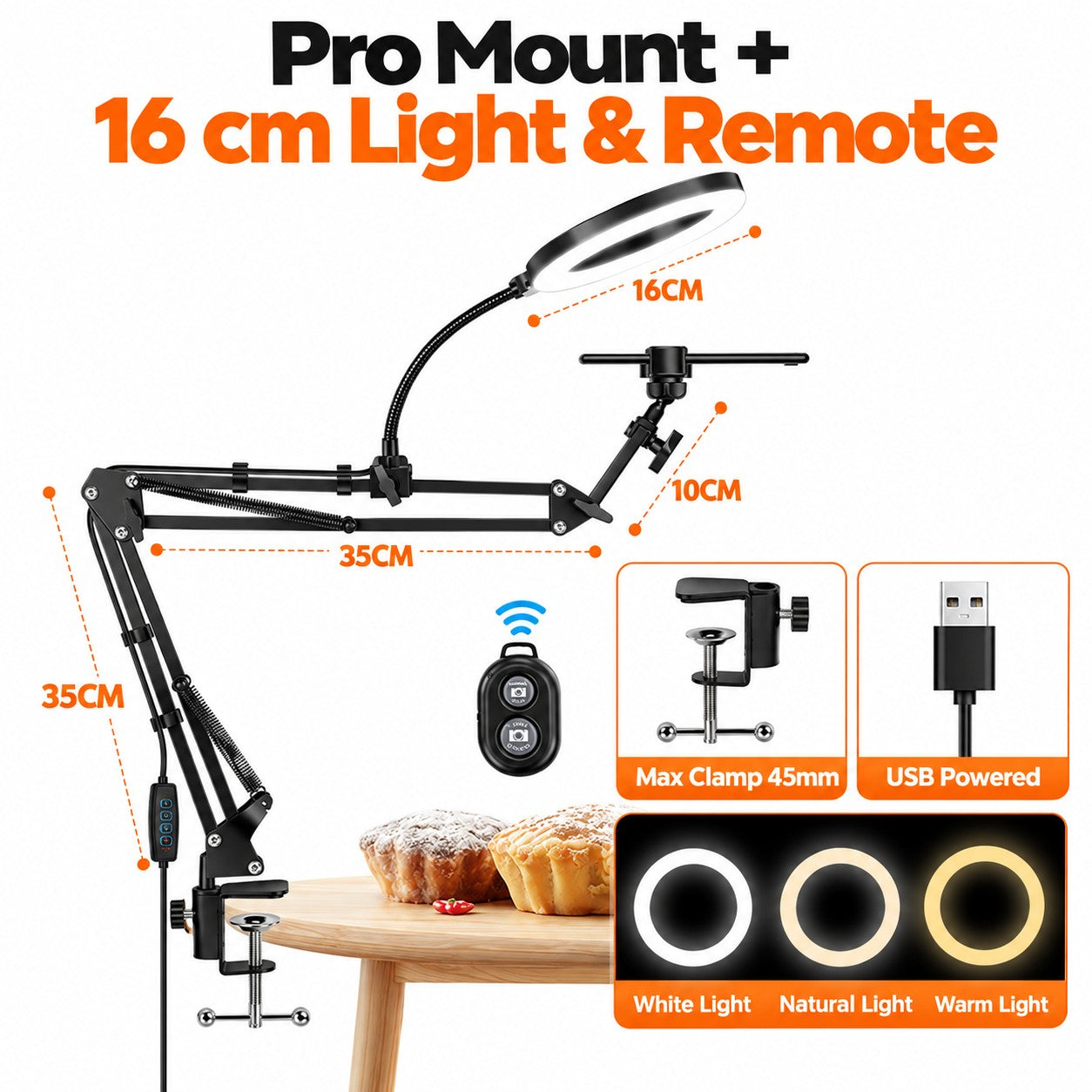 Pro Mount + 16 cm Light & Remote