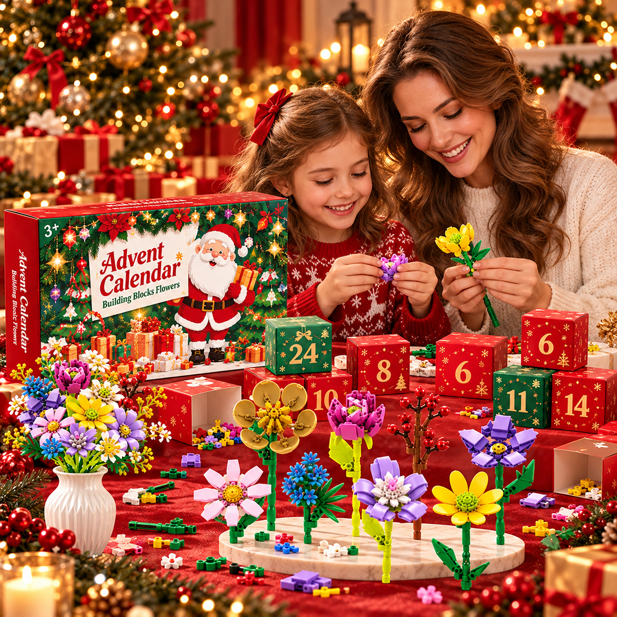 🎄24-Day Flower Bouquet Building Block Advent Calendar🌸