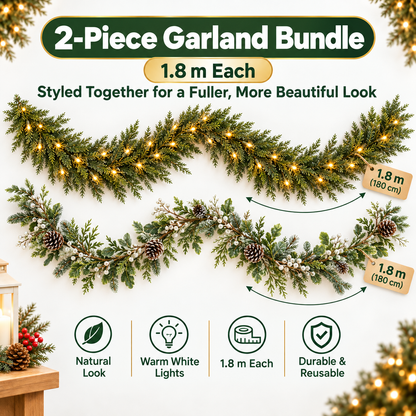 🎄 EvergreenGlow™ Pre-Lit Cedar Garland — Holiday Sale: 50% OFF ✨